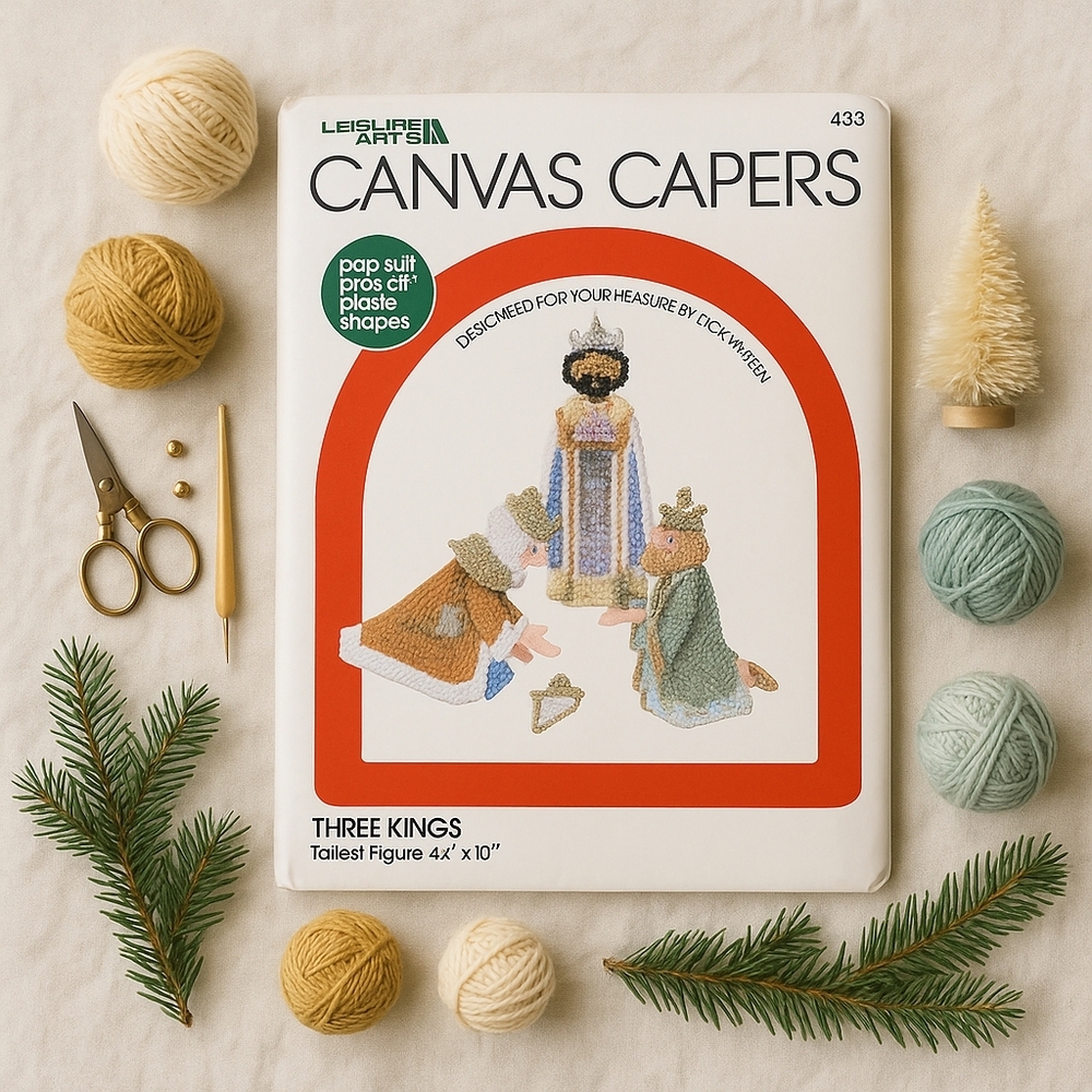 Vintage Leisure Arts “Canvas Capers” Three Kings Plastic Canvas Kit – 1982